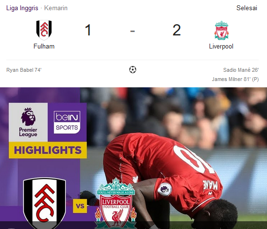 Fulham Vs Liverpool Liga Inggris 2018-2019